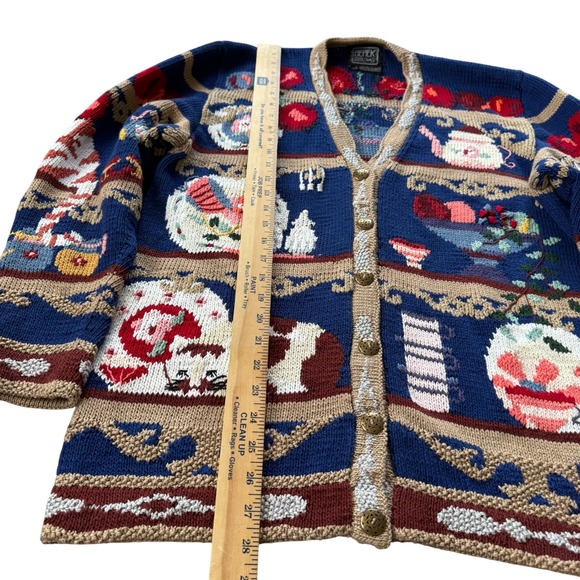 Vintage 90s Berek Marta D Grandma's China Pantry Cats Novelty Cardigan Sweater M - Picture 5 of 8